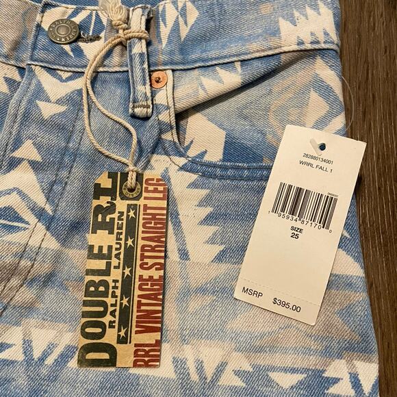 Double RL Ralph Lauren RRL Vintage Straight Leg Jean Women 25 Blue Aztec Western - Picture 1 of 11